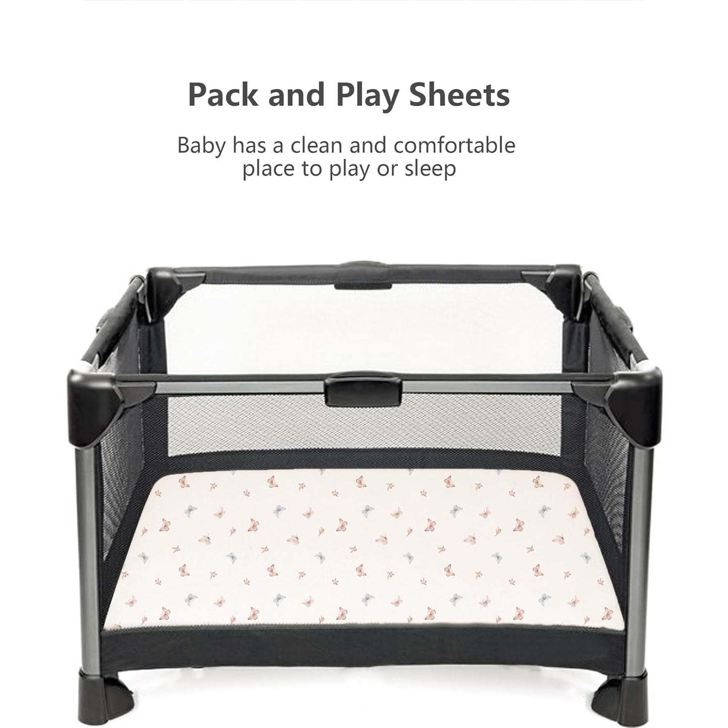 Konssy Muslin Mini Crib Sheets, 100% Soft Cotton Pack and Play Sheets for Pack N Play Mattress, Playard Baby Crib Sheets for Baby Girls (Floral, Pink)