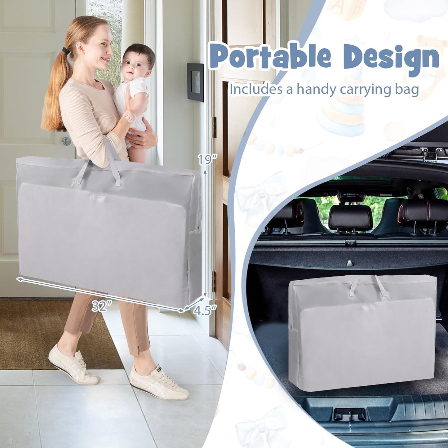INFANS 3 in 1 Baby Bassinet, Bedside Sleeper for Newborn, Folding Crib with Mattress, Travel Bag, Wheels, 4-Sided Mesh, Easy to Assemble Cradle Co Sleeper Stationary, Rock (Dark Grey)