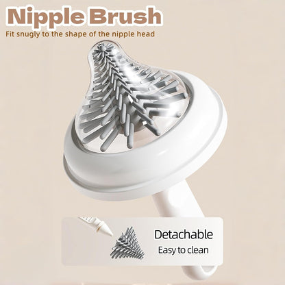 6-in-1 Baby Bottle Brush Set with Nipple Brush, Silicone Bottle Brush,Straw Brush, Soap Dispenser, Drying Rack, Portable Travel Cleaning Kit for Newborn Care with Baby Essential