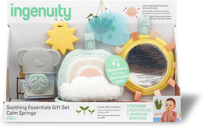 Ingenuity Soothing Essentials Wood Carrier Toy Bar, Montesorri-Inspired, 3 Removable Toys, for Ages 0-12 Months