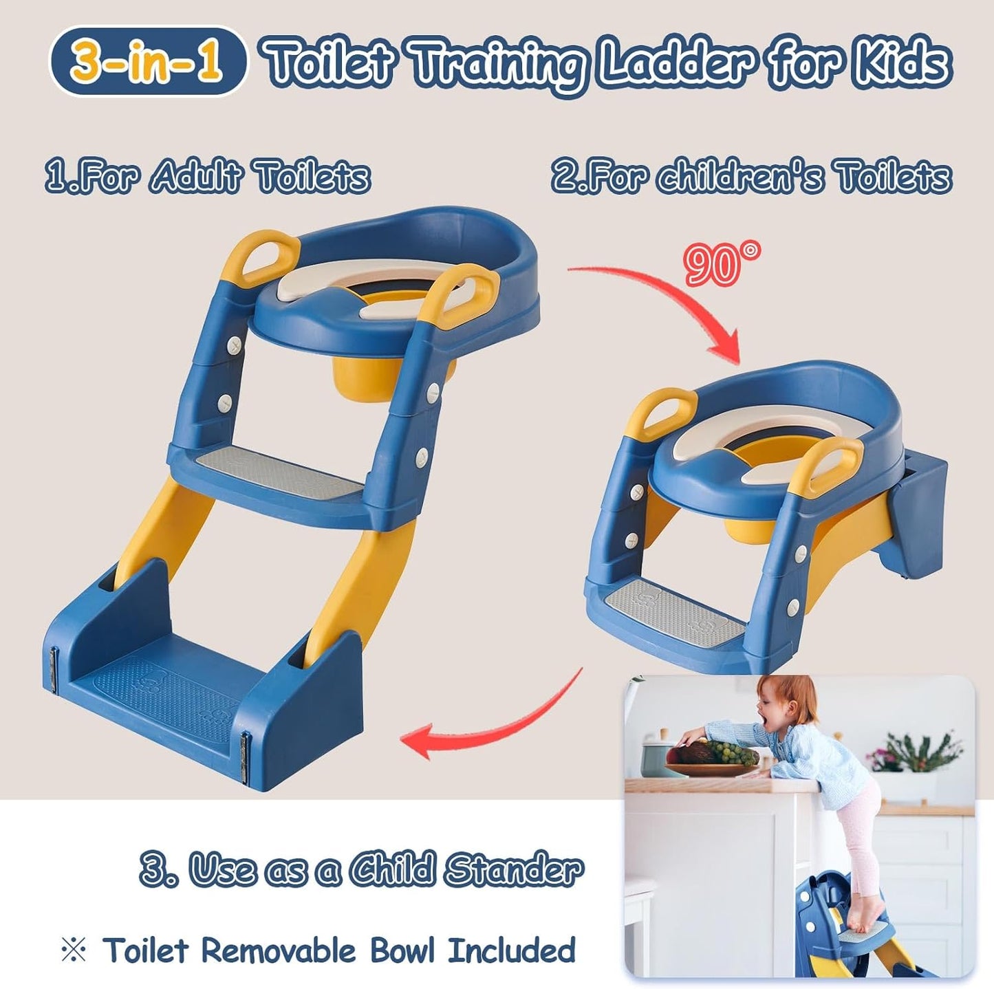 3 in 1 Toddler Potty Training Seat Chair with Ladder and Basin for Boys and Girls, Adjustable Kids Potty Training Seat for Toilet with Anti-Slip Wide Steps and Safety Handles (Green)