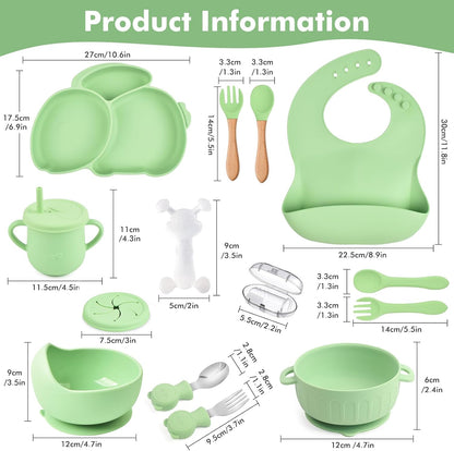 Silicone Baby Feeding Set 15 Pcs，Baby Spoons Suction Bowl Divided Plate Bib Cup Finger Brush Training cups,Baby Led Weaning Supplies,Baby Plates，Toddler Feeding Plates and Bowls Set（purple）