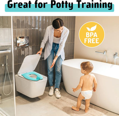 Portable Potty Seat for Toddler Travel - Foldable Non-Slip Potty Training Toilet Seat Cover for Boys Girls, Baby Kids with Drawstring Bag (Green Frog)