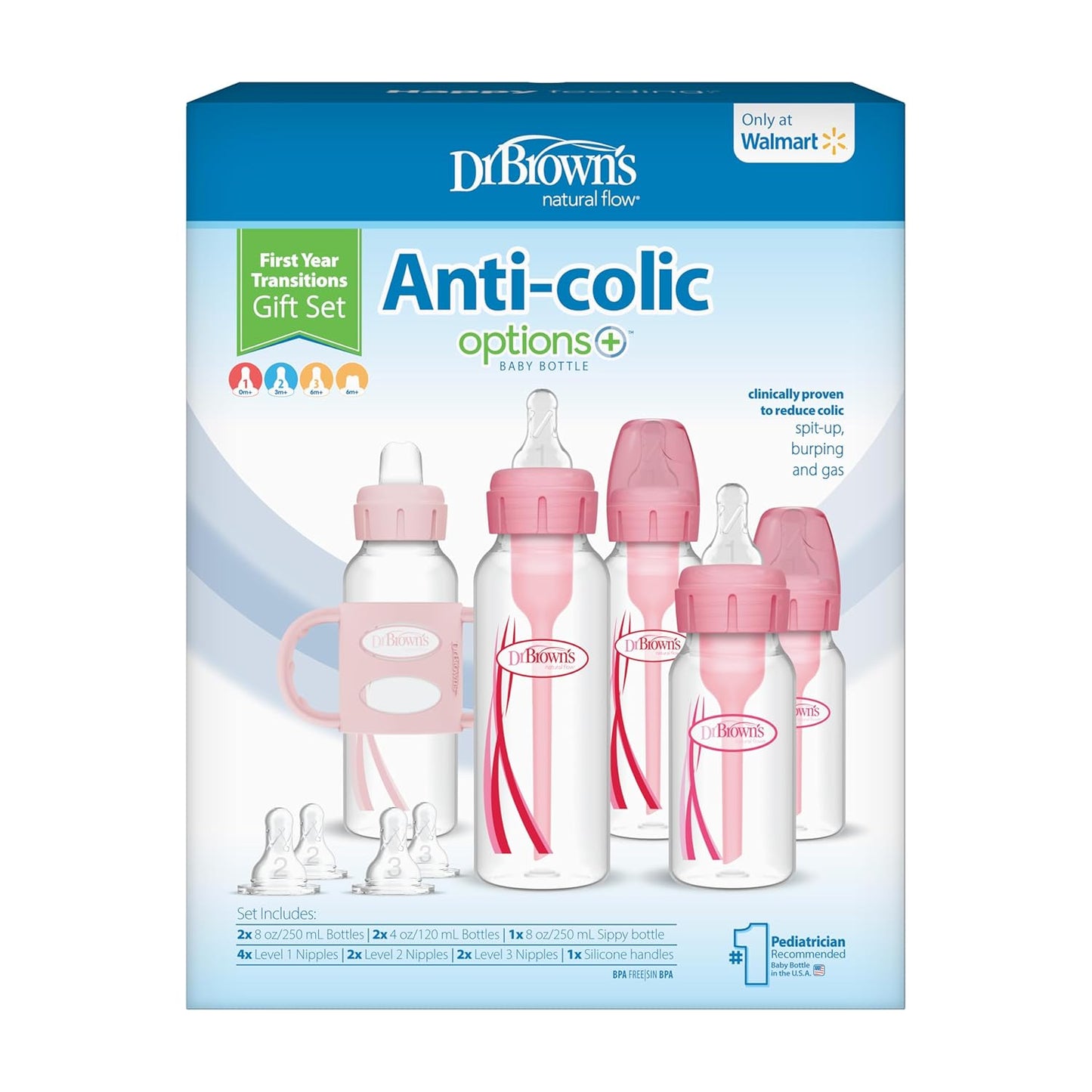 Dr. Brown's Baby First Year Transition Options Baby Bottles Gift Set, Pink