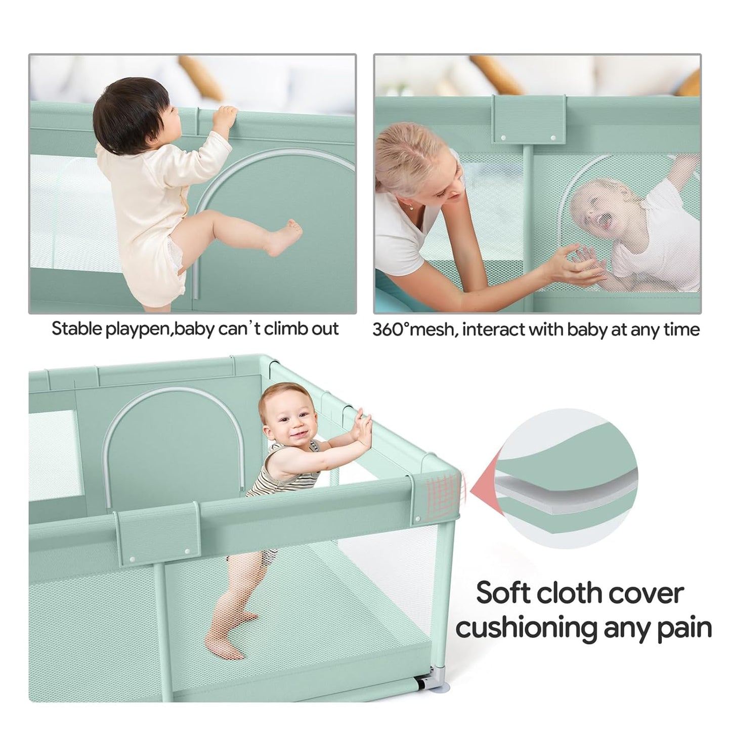 Fodoss Baby Playpen 50×50in, Small Play Pen for Babies and Toddlers, Playpen for Apartment, Play Yard, Activity Fence, Baby Playard with All-Side Mesh, Pull Rings