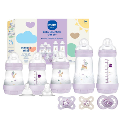 MAM Easy Start Anti-Colic Baby Bottle & Pacifier Set, 5 Self Sterilizing Bottles (3X 5oz, 2X 9oz) & 3 Original Pacifiers 0–16 Months + Extra Nipples, Newborn Feeding Gift Set