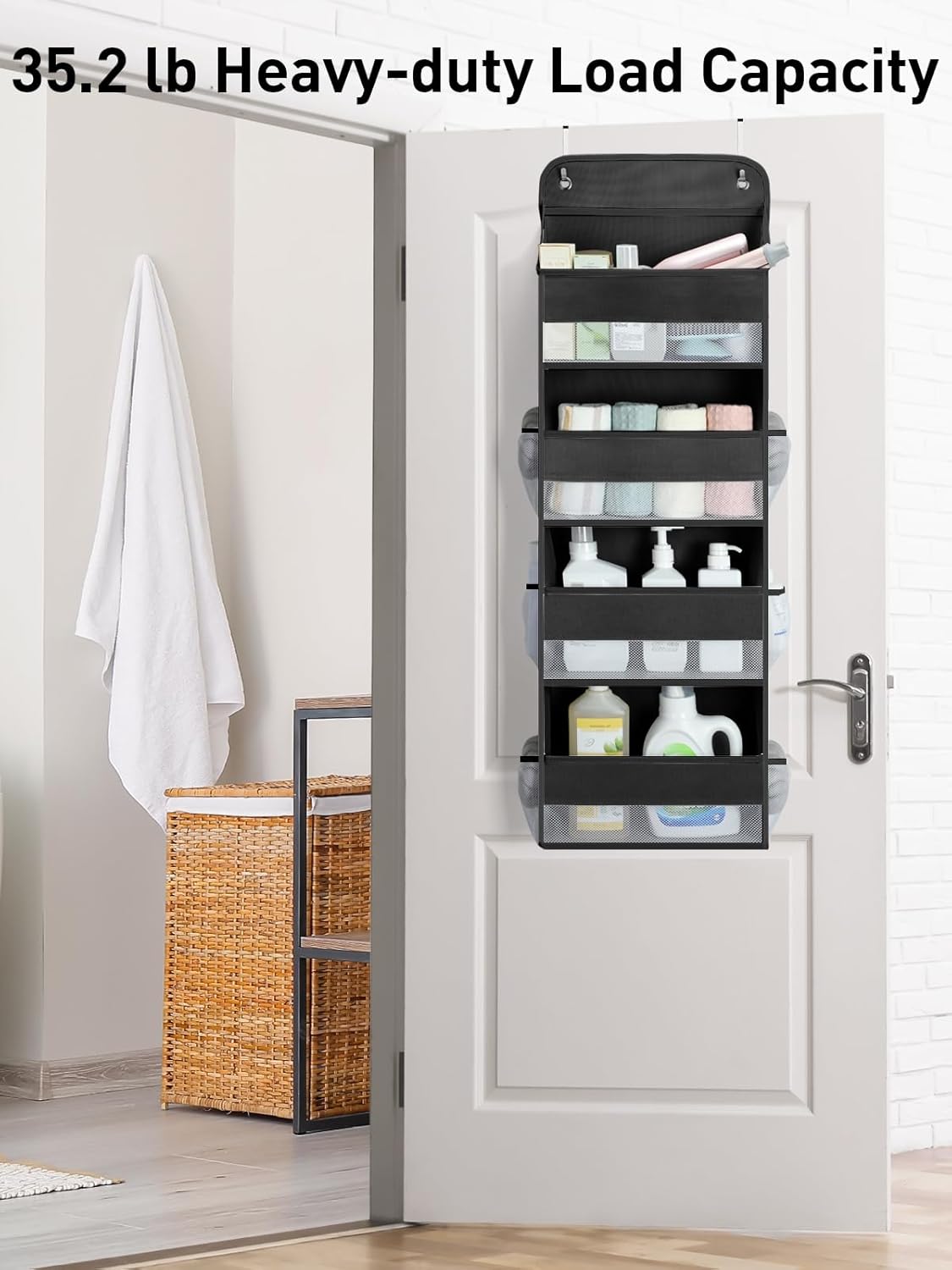 Yecaye 1 Pack Over the Door Organizer, 35.2lbs Load Toy Stuffed Animal Storage, Swing-proof Hanging Bathroom Organizers and Storage for Nursery Newborn Baby Essential Stuff Dorm Room Essentials
