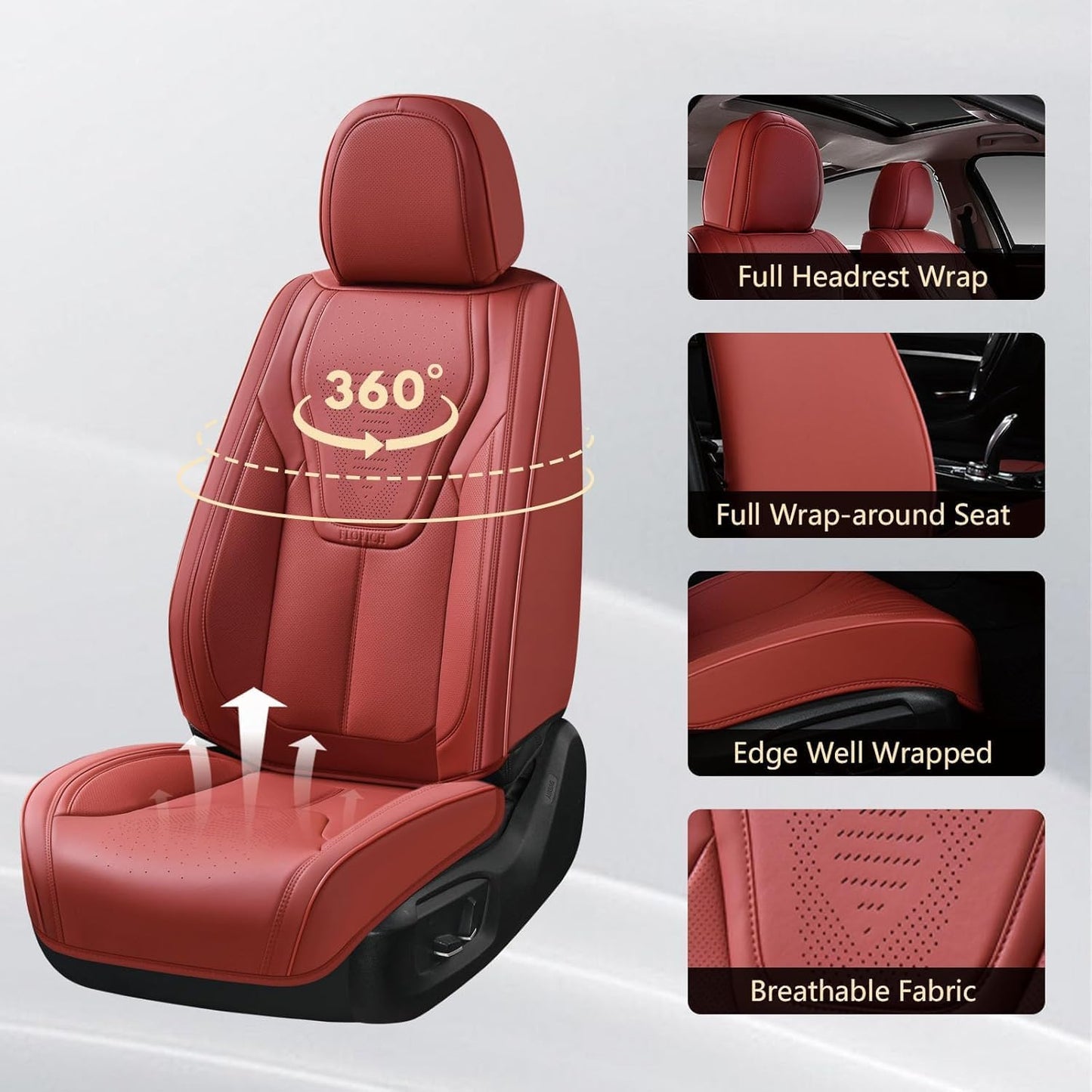 FLORICH Car Seat Covers, Brown Leather Seat Covers for Cars, Faux Nappa Leather Automotive Seat Protectors, Car Seat Cushions Universal Fit for Most Sedans SUVs Trucks - Brown
