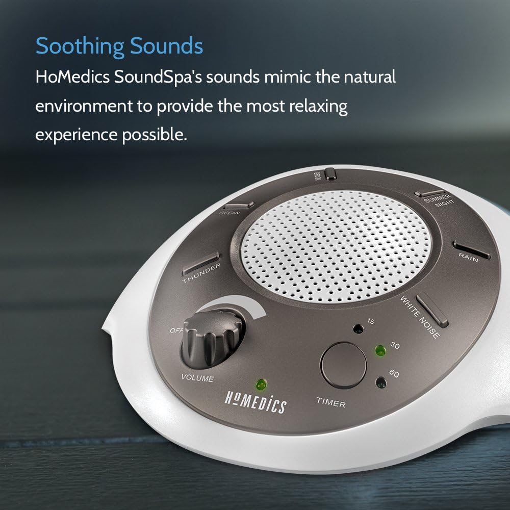 Homedics SoundSleep White Noise Sound Machine, Blue, Small Travel Sound Machine with 6 Relaxing Nature Sounds, Portable Sound Therapy for Home, Office, Nursery, Auto-Off Timer, by Homedics