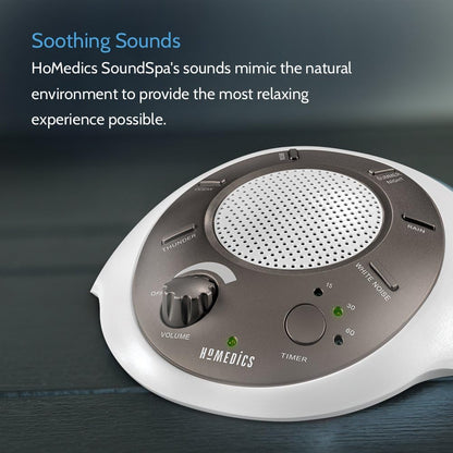 Homedics SoundSleep White Noise Sound Machine, Blue, Small Travel Sound Machine with 6 Relaxing Nature Sounds, Portable Sound Therapy for Home, Office, Nursery, Auto-Off Timer, by Homedics