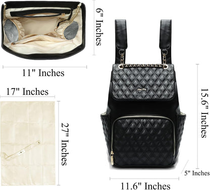 miss fong Diaper Bag Backpack Baby Diaper Bag for baby boy and girls, Leather Baby Bag with 13 diaper bag organizing pouches, Changing Pad, Stroller Straps and 4 Insulated Pockets(Black)