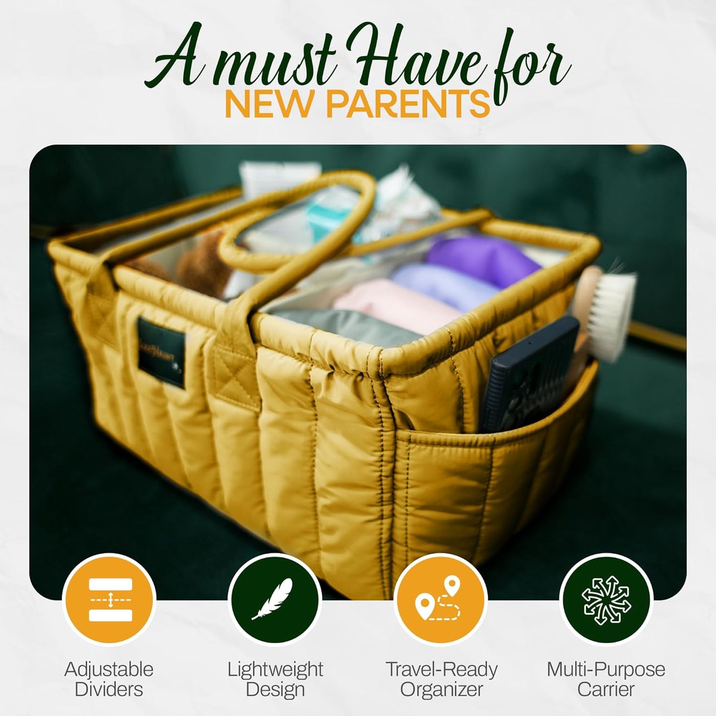 Large Diaper Caddy Organizer with Handle Neutral Boy Girl – Baby Basket for Nursery, Car, Changing Table – Portable Baby Storage with Compartments – Perfect for New Parents and Baby Shower Gifts
