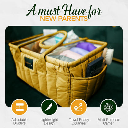 Large Diaper Caddy Organizer with Handle Neutral Boy Girl – Baby Basket for Nursery, Car, Changing Table – Portable Baby Storage with Compartments – Perfect for New Parents and Baby Shower Gifts