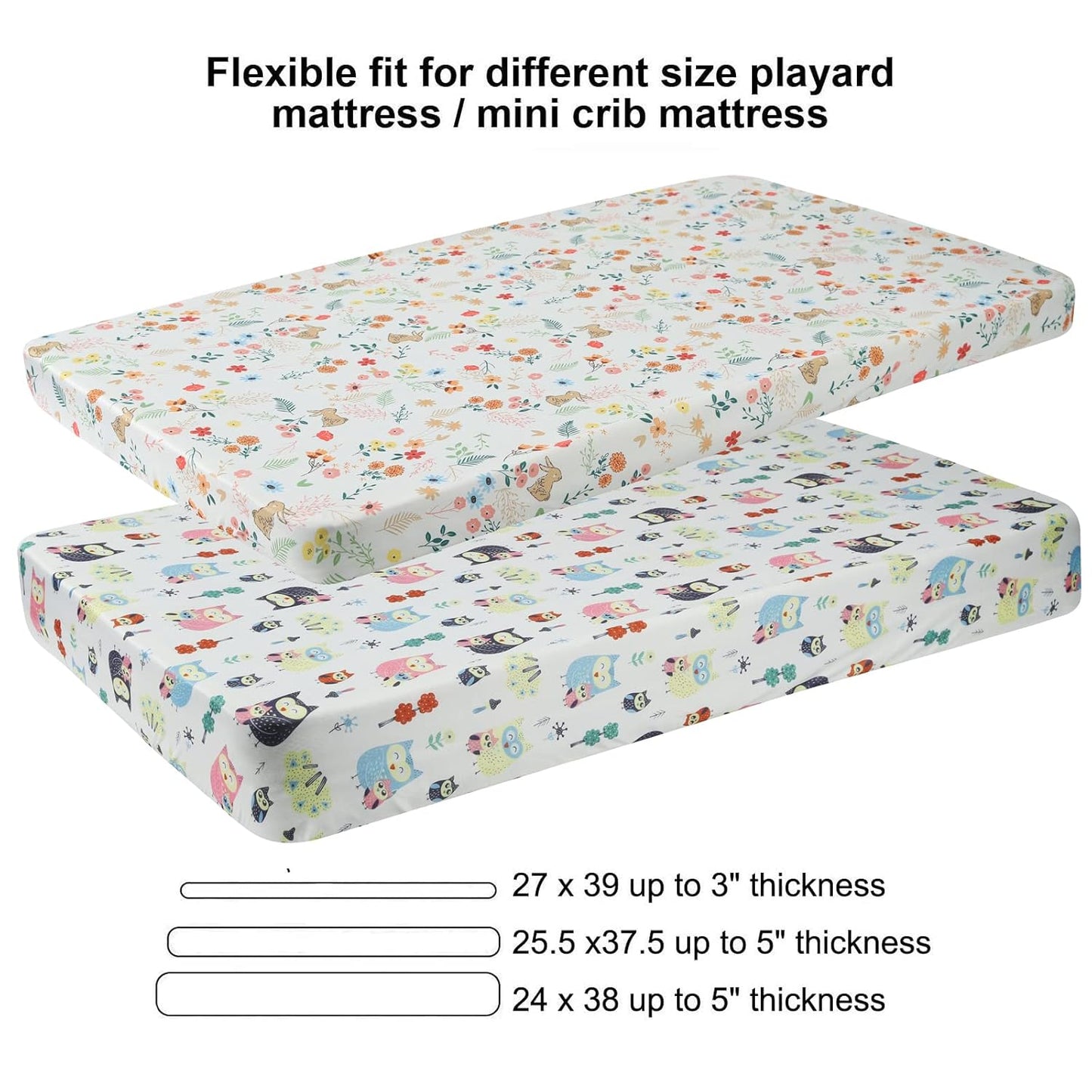 Onacosht Pack and Play Sheets 3 Pack for Baby Boy, Stretchy Jersey Knitted Portable Mini Crib Sheets Playard Mattress Cover, Woodland Animal Elephant Fox Lion Bear Giraffe Zebra Printing