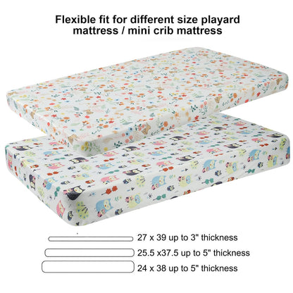Onacosht Pack and Play Sheets 3 Pack for Baby Boy, Stretchy Jersey Knitted Portable Mini Crib Sheets Playard Mattress Cover, Woodland Animal Elephant Fox Lion Bear Giraffe Zebra Printing