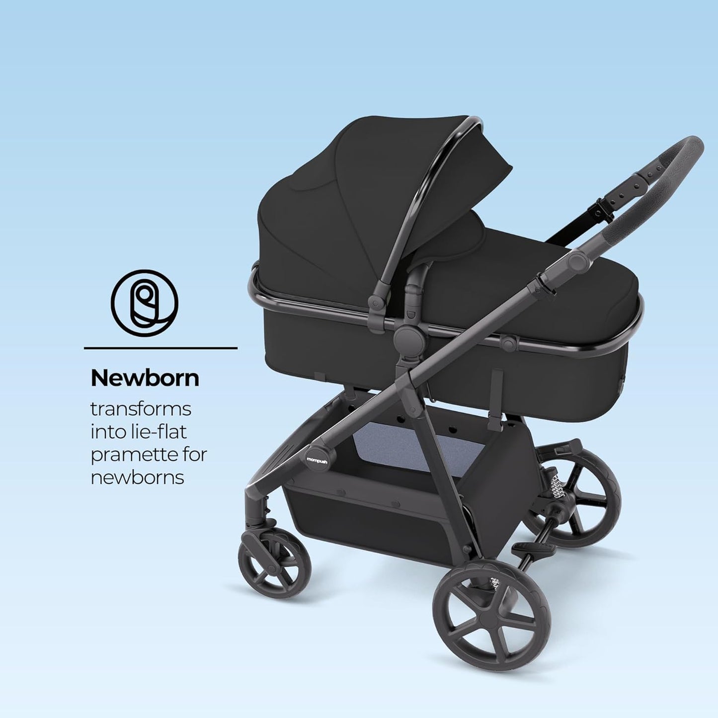 Mompush Meteor2 Baby Stroller 2-in-1 with Newborn Mode, Compatible with Infant Car Seat Adapter Included, Full-Size Bassinet Strollers for Family Outings