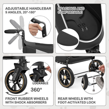 MoNiBloom Large Pet Stroller with Anti-Slip Ramp, Heavy Duty Dog Stroller Up to 99lb, Safe & Gentle Mobility Aid, All-Terrain Wheels, Idea for Injured, Disabled, & Senior Dog