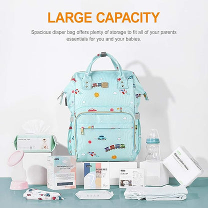 Diaper Bags Backpack Baby Bag for Mom Dad Baby Girls Boy, Cute Mult Diaper Nappy Bag Travel Back Pack,Waterproof Maternity Changing Bag Baby Stuff with USB Charging Port Stroller Straps Large Blue