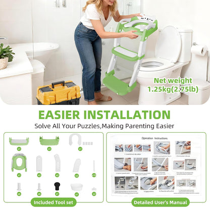 Potty Training Seat, Upgrade Toddler Toilet Seat for Kids Boys Girls, 3 in 1 Potty Training Toilet with Step Stool Ladder-Non Slip Foldable (Purple+Pink)