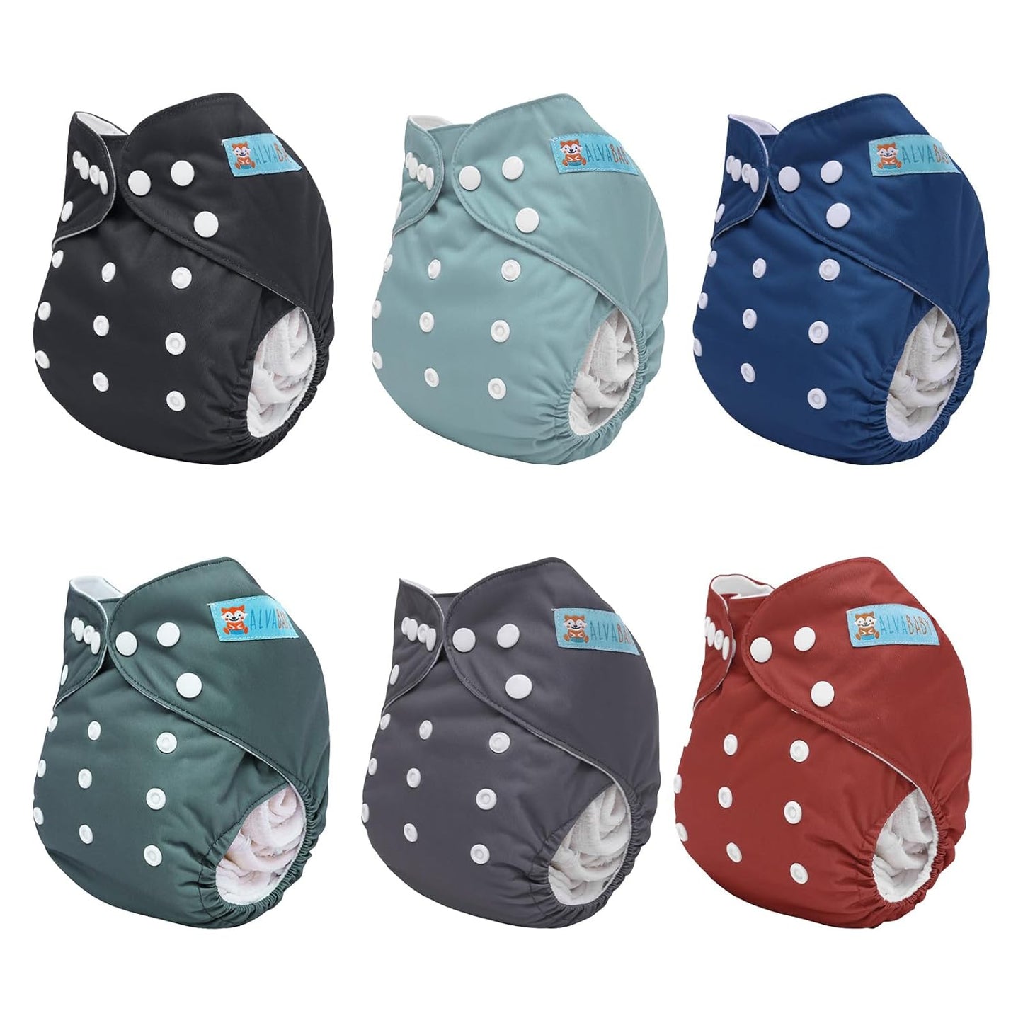 ALVABABY Baby Cloth Diapers 6 Pack with 12 Inserts Cloth Diaper Covers Adjustable Washable Reusable for Baby Girls and Boys