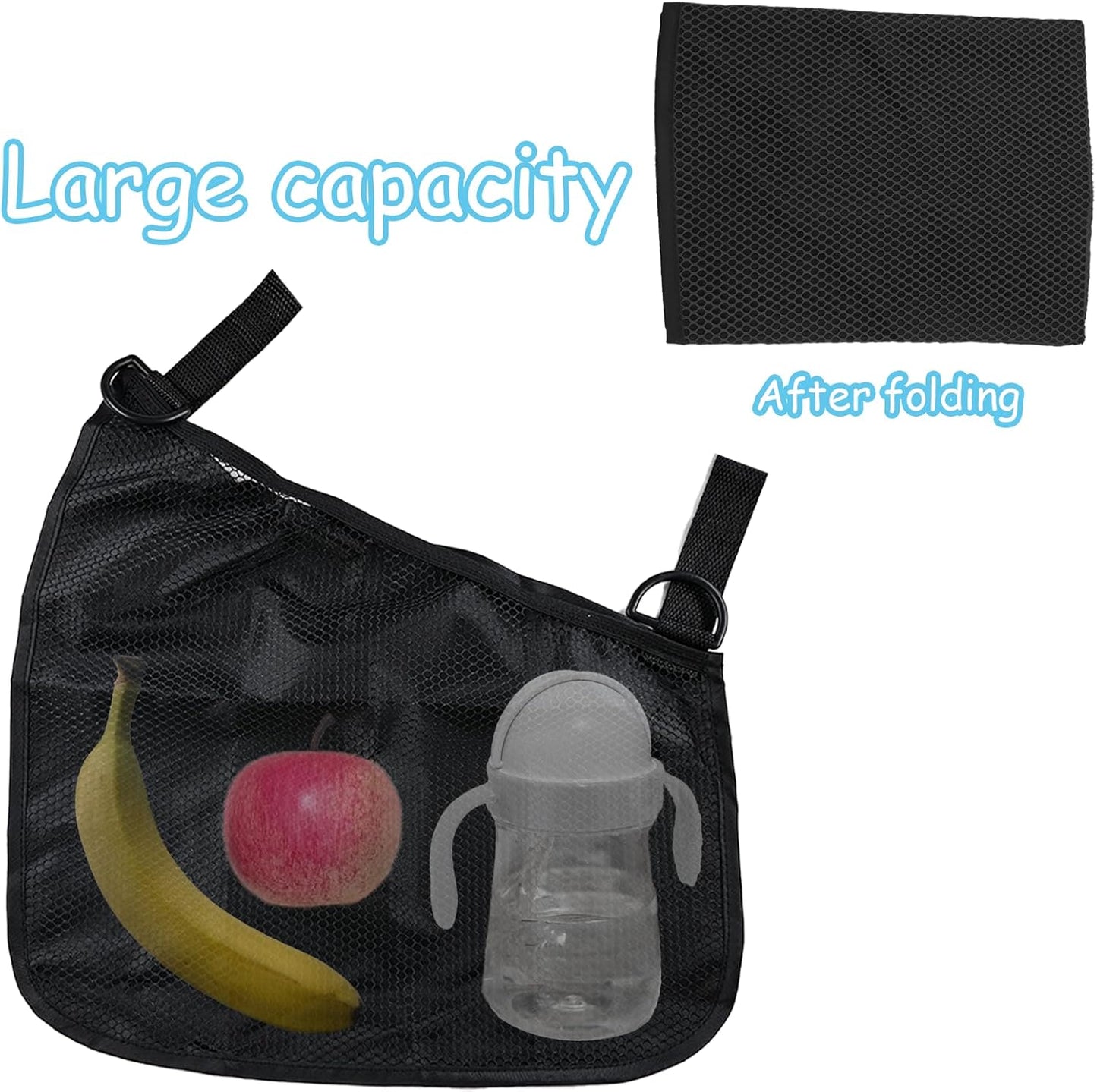 2 Pack Universal Side Sling Stroller Organizer with Mesh Cargo Net,Adjustable and Non-Slip Stroller Storage Bags, Portable Side Sling Stroller Cargo Net for Baby Accessories(Black)