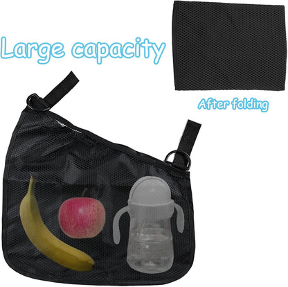 2 Pack Universal Side Sling Stroller Organizer with Mesh Cargo Net,Adjustable and Non-Slip Stroller Storage Bags, Portable Side Sling Stroller Cargo Net for Baby Accessories(Black)