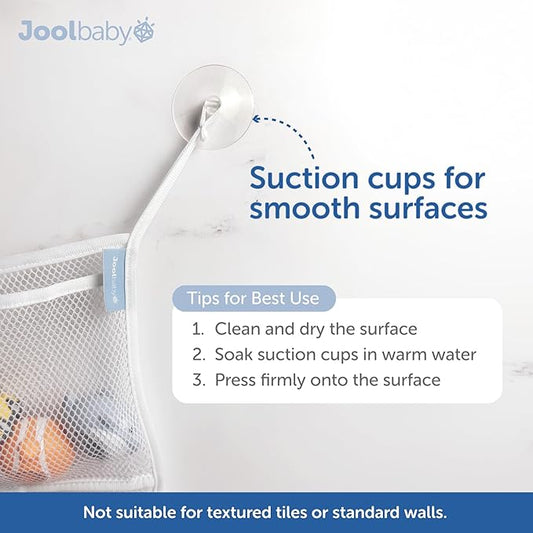 Jool Baby Bath Toy Storage Bag – Mesh Holder for Kids Bathtub Toys – Suctions to Wall, Machine Washable
