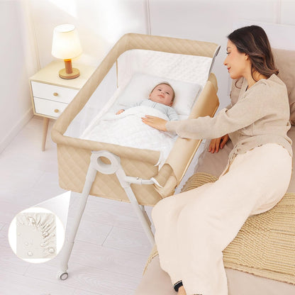 Baby Bassinet Bedside Sleeper - Upgrade Safety Bassinets with Crib Sheet, Easy to Move, 4 Adjustable Height Bedside Bassinet for Infant Newborn, Cream | More Safer, Easy Move, Storage Bag, Waterproof Sheet, Storage Bag, Easy to Install