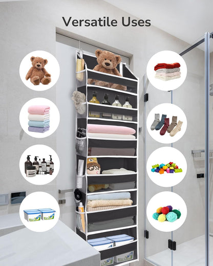 ULG 1 Pack Over Door Organizer with 5 Large and 10 Mesh Side Pockets, 44 lbs Weight Capacity Hanging Storage with Clear Window Kids Toys, Shoes, Diapers, Dark Grey, 5 Layers