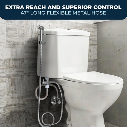 HammerHead Showers Solid Metal Adjustable Pressure Handheld Bidet Sprayer for Toilet, Handheld Bidet Attachment with 47-Inch Hose and Leak-Proof T-Valve, Jet Spray for Toilet, Muslim Shower, Chrome