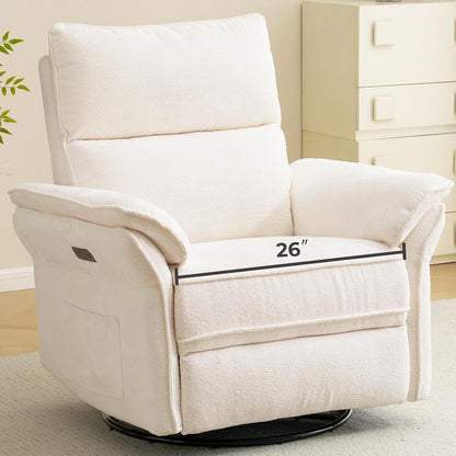 Oversized Glider Rocker Recliner, 26" Extra Wide 360° Swivel Nursery Recliner with Adjustable Headrest, Chenille Rocking Nursery Chair with Overstuffed Armrest, Lumbar Support, Light Grey