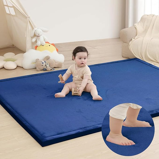 Extra Large 79"x118" Baby Activity Play Mat for Floor, 1.3" Thick Elasti Foam for Tummy Time & Crawling, Non-Slip Nursery Rug for Infants, Toddlers & Kids, Tatami Style Mat for Yoga, Living Room, Classroom & Playroom(Royal Blue)