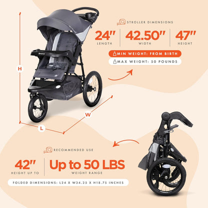 Baby Trend Expedition® Zero Flat Jogger with LED Lights, Dash Grey