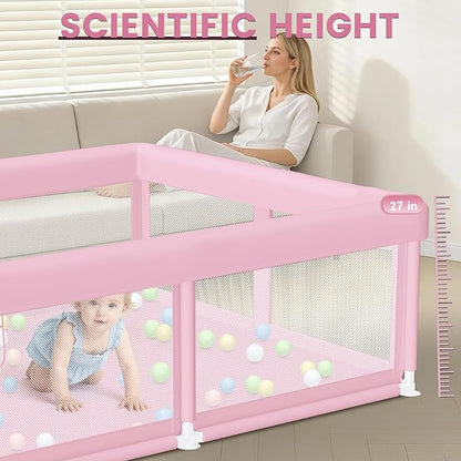 Hiaksedt Large Baby Playpen 50"x50" Baby Girl Play Pen for Babies and Toddlers, Safe Structure and Soft, Skin-Friendly Fabric with Zipper Gates Pink