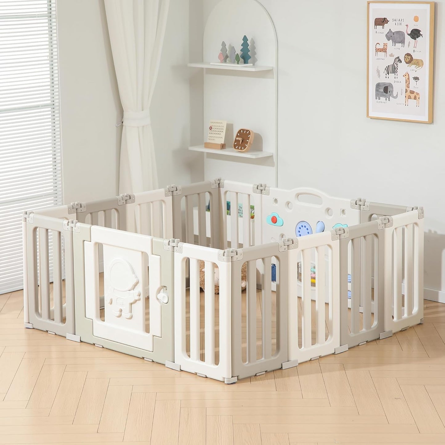 Bestgame Baby Play Pen, Foldable Play Pens for Babies and Toddlers, 14 Panels Extra Large Baby Playpen, Astronauts Portable Fence, Kids Gate Playpen Yard - Grey