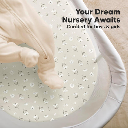 2-Pack Organic Bassinet Sheets for Girls, Boys - 100% Cotton Bassinet Mattress Sheets Compatible with Halo Bassinest Swivel Sleeper, Graco, Baby Delight, Chicco, Unisex Fitted Bassinet Sheets (Elly)