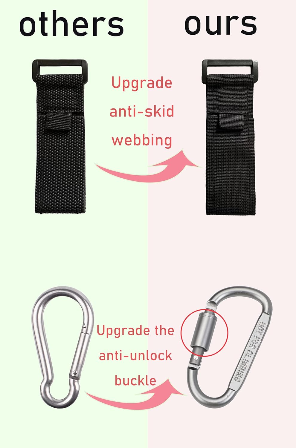 Baby Stroller Hook, Carry 30 lbs per Stroller Carabiner Clip, Adjustable Baby Stroller & Car Seat Hook for Hanging Diaper Bag, Wheelchair,Golf cart, Shopping and Pet Cart(2 Pcs Green Gold)