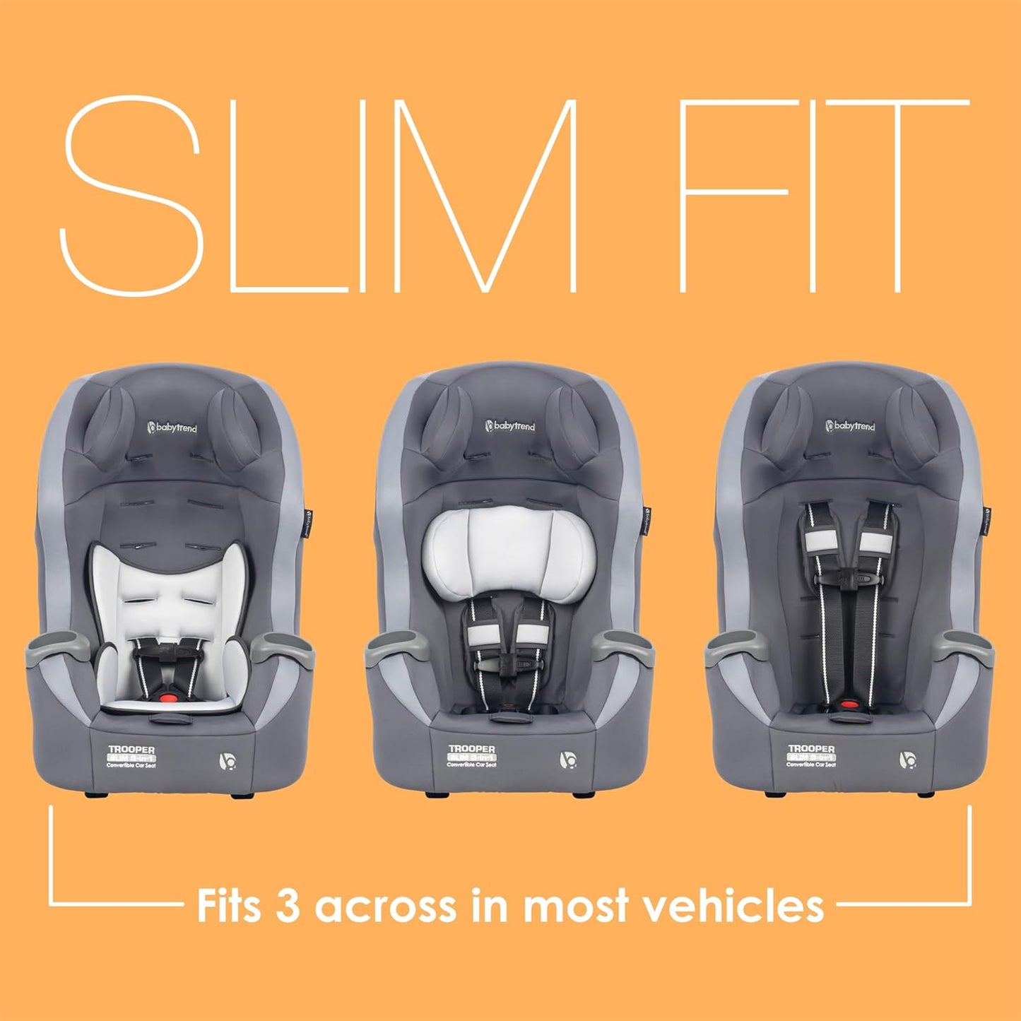 Baby Trend Trooper™ Slim 3-in-1 Convertible Car Seat, Dash Black – Slim Fit, 3-in-1 Growth Modes, Lightweight Design, Adjustable Comfort Padding
