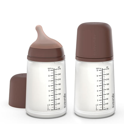 Suavinex Zero Zero Anti Colic Baby Bottle, No 1 Spanish Baby Bottle Brand, Minimizes Bottle Rejection & Nipple Confusion, Perfect for Breastfeeding Babies, 6oz/180mL, Deep Tone, Adaptable Flow Nipple