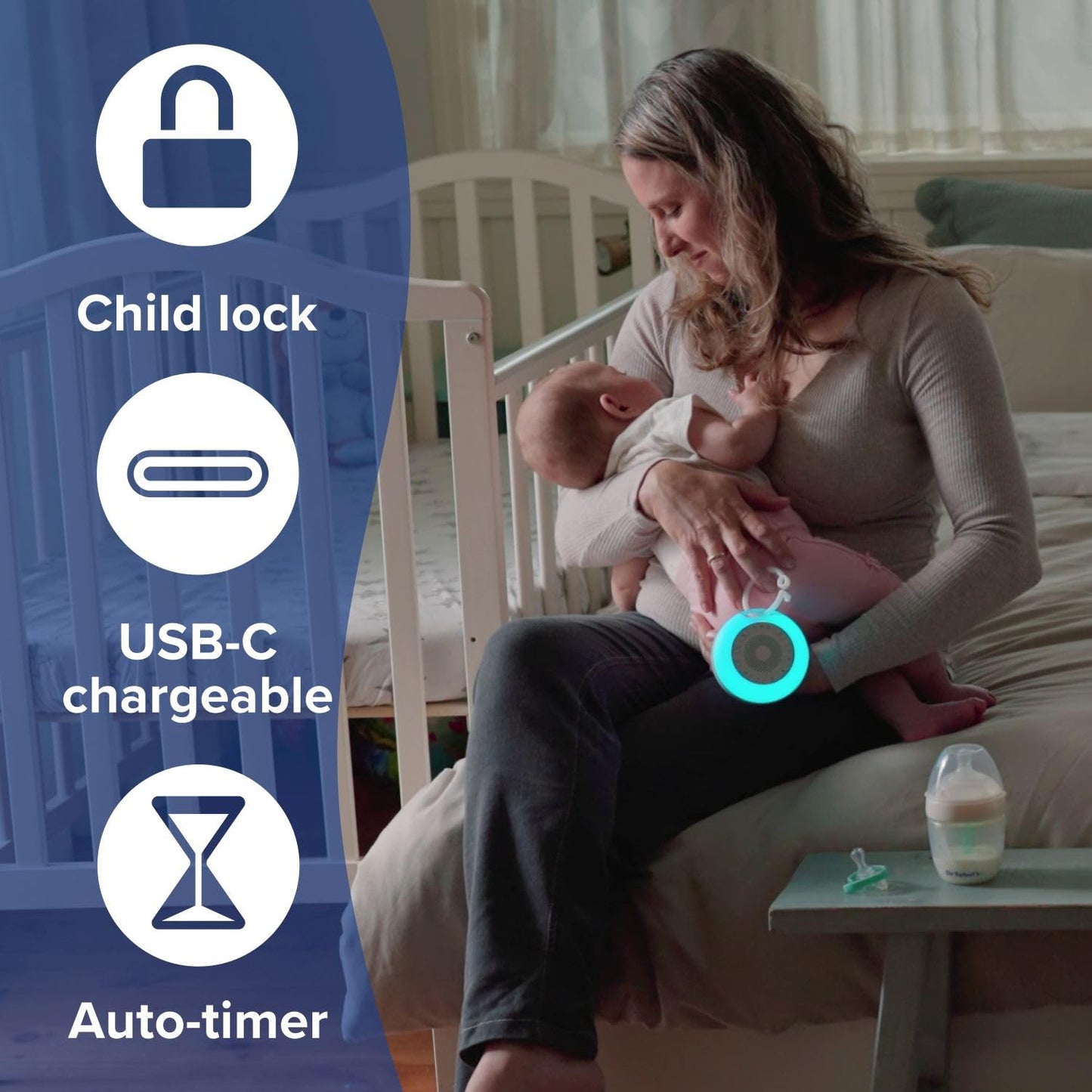 Dr. Talbot's Portable Sound Machine & Night Light - White Noise Machine with Battery Operated Night Light for Baby Nursery - Features 26 Sleep Sounds & 7 Light Colors - Baby Essentials