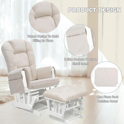 BECHAEO 5PCS Suede Glider Rocker Replacement Cushions with Ottoman Cover Thicken Soft Rocking Chair Cushion Set for Indoor Nursery Glider Rocking Chair, Blue
