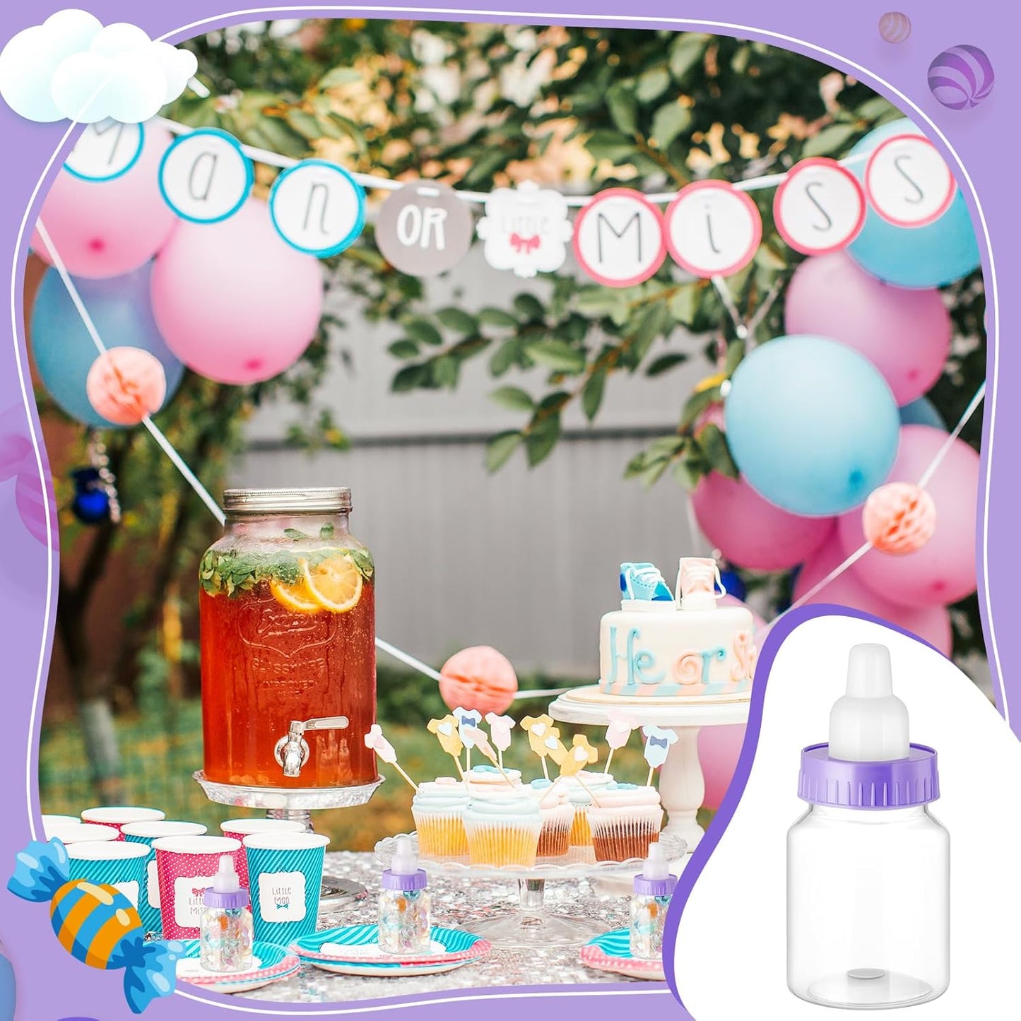 36 Pcs 3.5 Inch Baby Bottle Shower Favor Mini Plastic Candy Bottle Clear Bottles for Baby Shower Mini Feeding Candy Box for Party Favor Gift Decor(Blue)