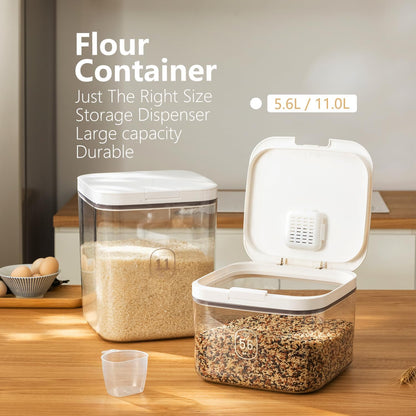 Flour Container - 5.5 L /5.81qt/5kg Large Flour Dispenser Keep Your Flour Fresh and Dry Easily with Kitchen Essential