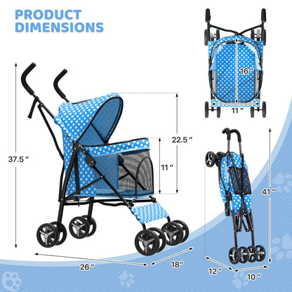 Magshion Compact Pet Stroller for Small-Medium Dogs/Cats up to 22lbs, 4-Wheel Lightweight Umbrella Shaped Portable Puppy Travel Jogger with Breathable Mesh, Cup Holder & Rear Storage, Black