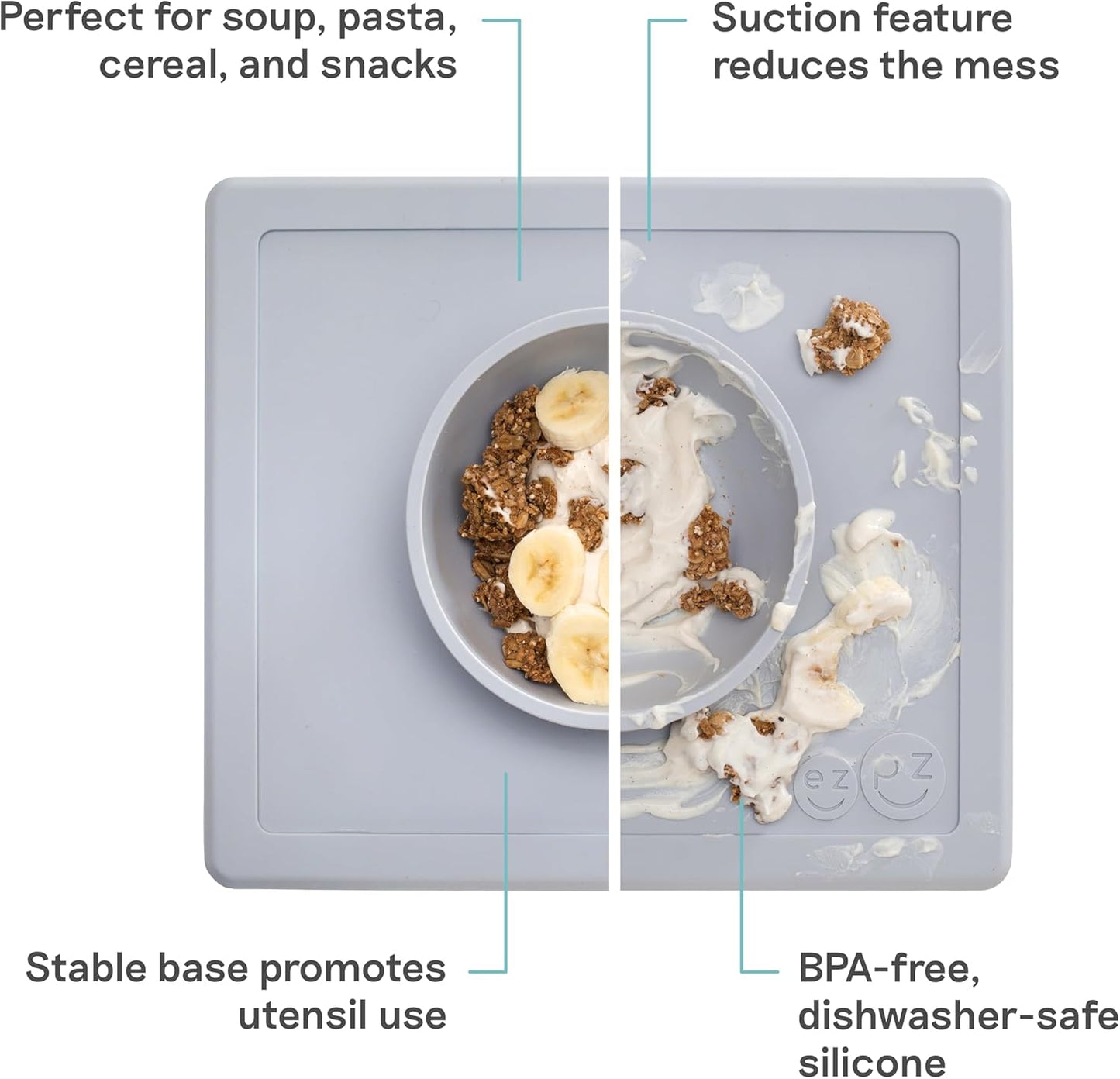 ezpz Happy Bowl - 24 Months + (Sage) - 100% Silicone Suction Bowl with Built-in Placemat – Dishwasher Safe