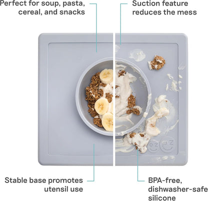 ezpz Happy Bowl - 24 Months + (Sage) - 100% Silicone Suction Bowl with Built-in Placemat – Dishwasher Safe