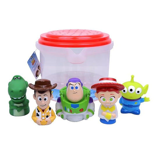 Disney Toy Story- 5 Piece Jumbo Squirter Bucket - Bath Toys for Baby and Toddlers - Includes Organizer Bucket - Store Bath Time Water Toys