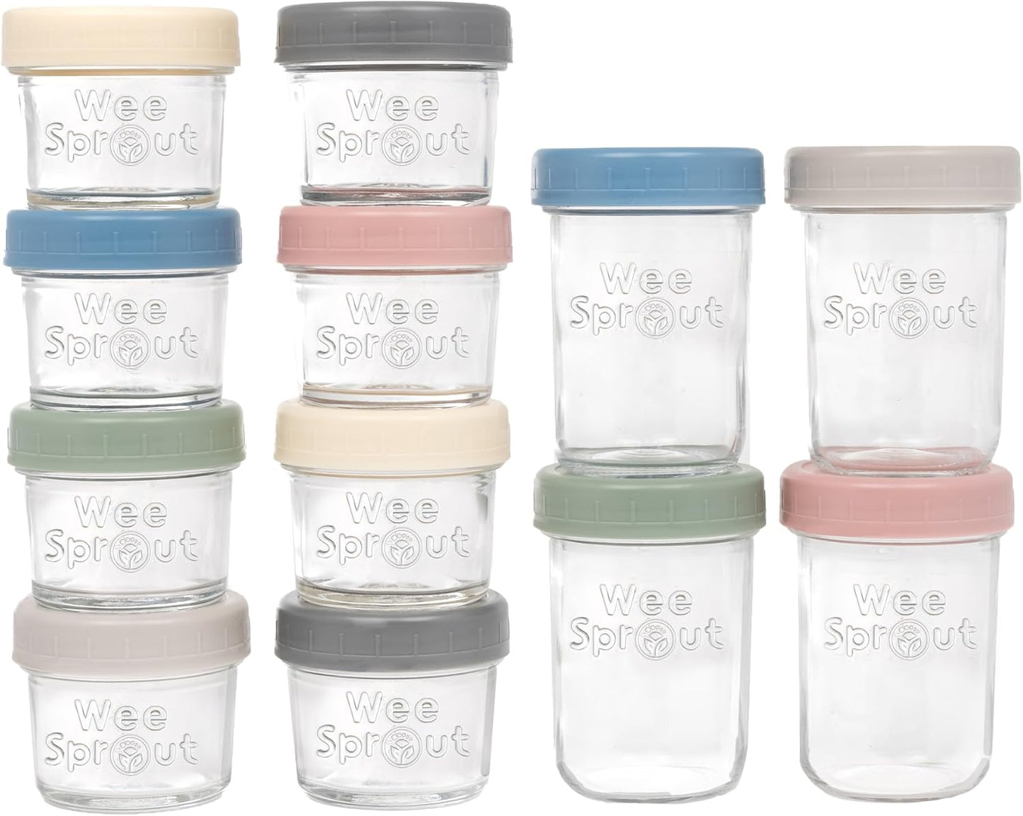 WeeSprout Glass Baby Food Storage Jars w/Lids (4 oz, 12 Pack Set) Snack, Puree, Reusable Small Containers, Breast Milk, Fridge or Freezer, Microwave & Dishwasher Safe, Essential Must Have for Infants