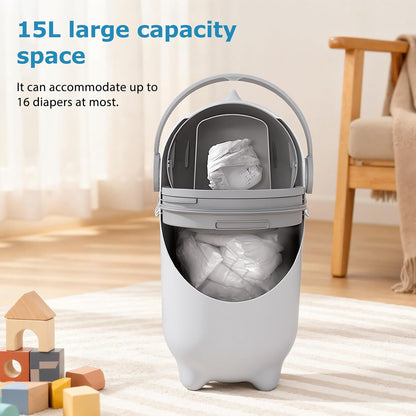 Diaper Pail Odor Control Bin, Large Capacity Diaper Disposal Container, Plastic 15L Holds 16 Diapers Airtight Lid, with Odor Blocking Baffle for Home Nursery Room Living Room White