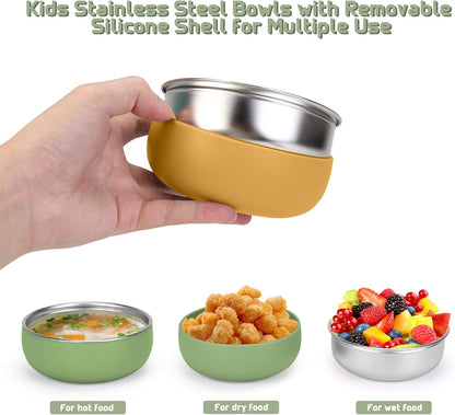 ShineMe Stainless Steel Bowls, 6 pack Snack Containers with Removable Colorful Silicone Sleeves, Unbreakable Kids Bowls for Icecream, Soup, Cereal, Yogurt...